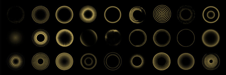 Naklejka premium Set of halftone dots vector circle shapes. Elements with gradation points texture.
