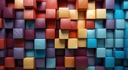 A vibrant display of abstract art, with a colorful pattern of square post-it notes creating a...