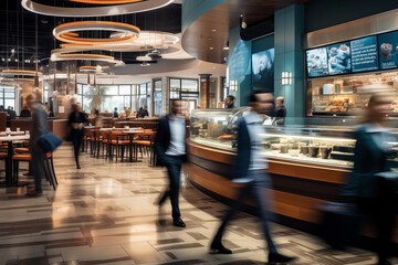 Busy Food Court Motion: Blurred Activity of People Walking