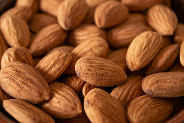 Close view of natural raw almonds with skin