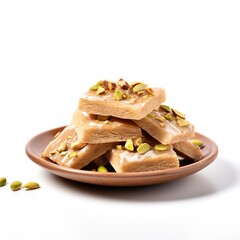 Soan papdi on white plate on white background
