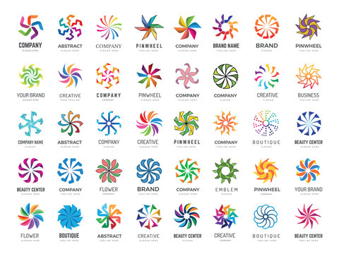 Colored pinwheel. Spinner stylized symbols and pinwheel logos recent vector templates for your personal business projects