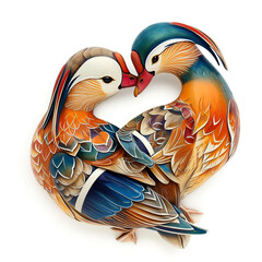 Two mandarin ducks in love