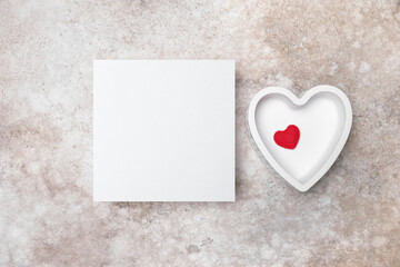 Blank square valentines day greeting card mockup with copy space, top view