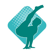 Silhouette of a sporty male in action pose at the gym. Silhouette of a slim man in aerobics workout pose.