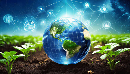 Agriculture, technology and global climate illustration
