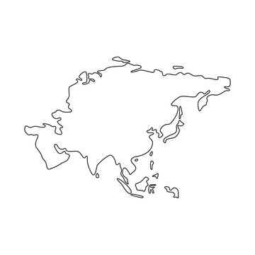 Asia map vector outline, Easy and smooth style. 