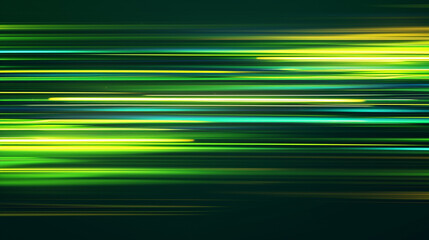 Horizontal green neon stripes in vibrant colors, resembling fast-moving light tubes, create an energetic background with a sense of dynamic motion. 