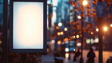 empty poster mockup in the city, white empty poster for copyspace, blurred background --ar 16:9 --v...