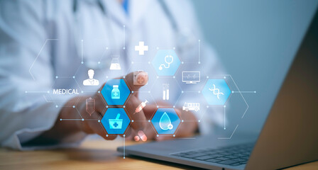 Experience the future of healthcare and medical technology services through an innovative virtual screen interface.