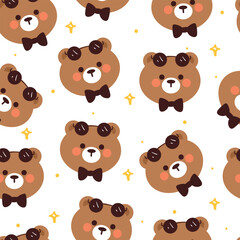 seamless pattern cartoon bear wearing glasses. cute animal wallpaper illustration for gift wrap paper