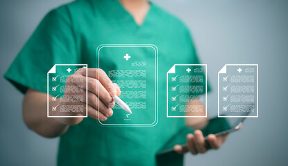 Enhance business efficiency with E-sign concept for document management. Medical professionals...