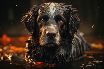 A playful puppy from the sporting group splashes around in the water, happily embracing its innate love for getting wet