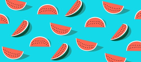 Watermelon slices on blue background. Vector illustration. 