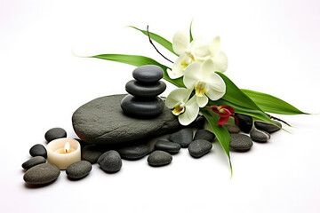 Obraz na płótnie Canvas Massage spa rock wellness treatment green therapy background concept aroma relax flower zen stones