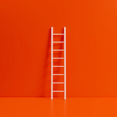Stairs near red wall. Steps for molar work. Staircase symbolizes career growth. Red background with steps. Backdrop on theme career ladder. Steps for climbing up. Three-dimensional stairs. 3d image