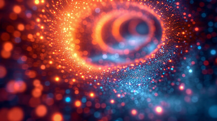 Abstract Fiery Spiral Galaxy with Blue Stars
