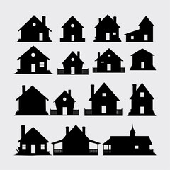 collection of silhouette house design vector