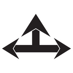 Choice between three roads icons.. Three-way direction arrow icon. black arrow icon. 11:11