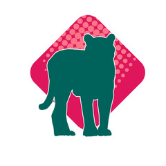 Silhouette of a wild forest big cat animal walking pose isolated on white background.