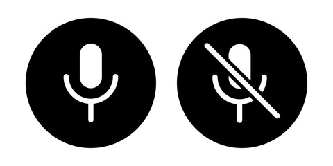 Mic on and mic off icon set in black color. Microphone on and microphone off in black. Microphone mute icon - Vector Icon