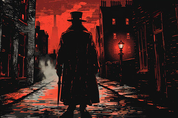 Jack the ripper, a serial killer in the dark alley Created with Generative AI Technology - obrazy, fototapety, plakaty