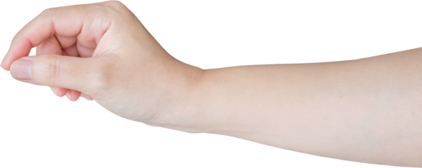 Woman hand gesture holding something isolated on white background