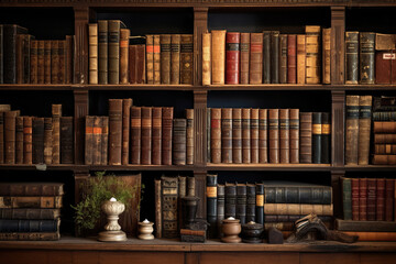Abundant collection of antique books on wooden shelves