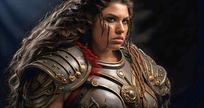 portrait of a female warrior, ai generated.