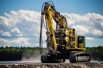 Futuristic machinery drills for natural gas outdoors