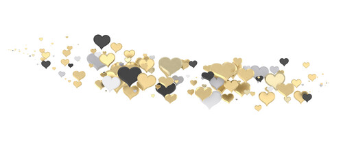 Falling red and pink hearts isolated on transparent background. Valentine’s day design. 3D rendering