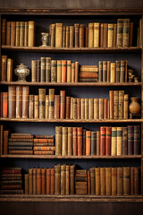 Large collection of old books on wooden shelves