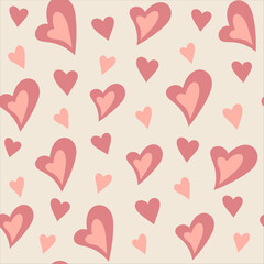 Seamless pattern with pink hearts on a beige color background