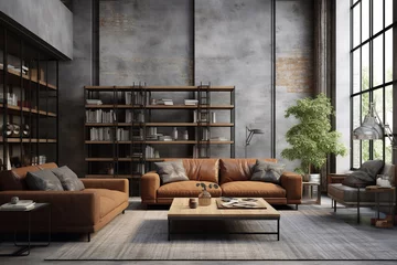 Deurstickers Living room loft in industrial style © wolfhound911