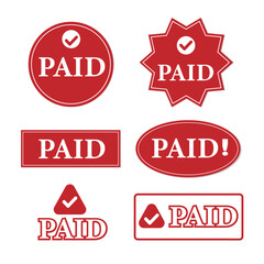 Red paid label stamp icon set for media paid sign symbol