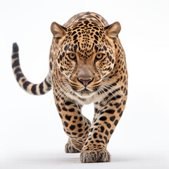 portrait of a beautiful jaguar on white background, panthera onca, wildcat