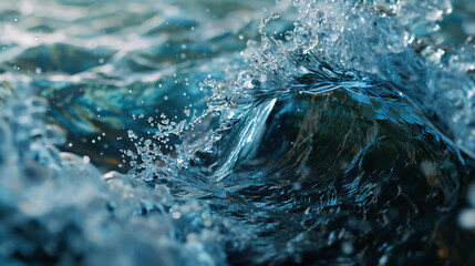 Sea wave splash in stop motion. Close up of the water surface