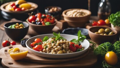 Healthy food for balanced flexitarian mediterranean diet concept