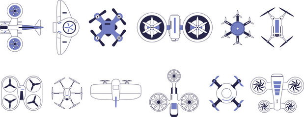 A set of drones and unmanned aerial vehicles.