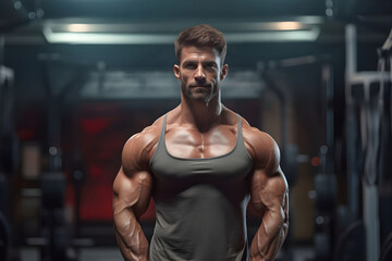 Fototapeta na wymiar Handsome Young Man Working Out Biceps In A Gym - Ai Generated