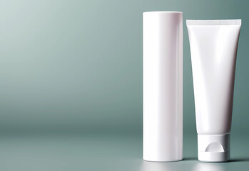 For a product mockup, a blank white cosmetic tube with a grey background