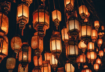 Ramadan lanterns glowing in the night