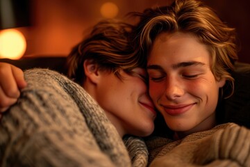 portrait of a couple. soft focus, young couple in a romantic embrace, cozy café, Valentine's Day,