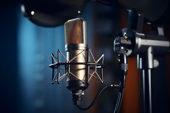 Podcast Microphone in a Studio - Ai Generated