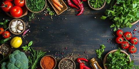 Mix of vegetables and greens, spices, healthy snack, healthy food, products from the market, energy source, wallpaper, background.