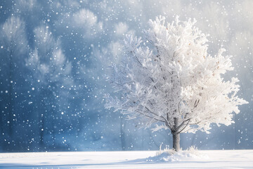 background of a snow covered tree in the winter