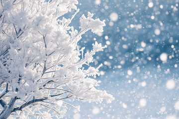 background of a snow covered tree in the winter