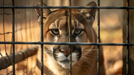 Wild cougar caged, animal cruelty