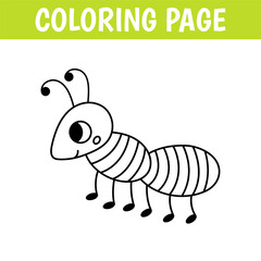 Insect coloring page, cute print with line ant. Printable worksheet with solution for school and preschool.