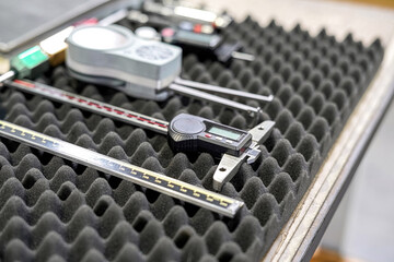 Tool measuring instruments for checking the accuracy of manufactured parts.